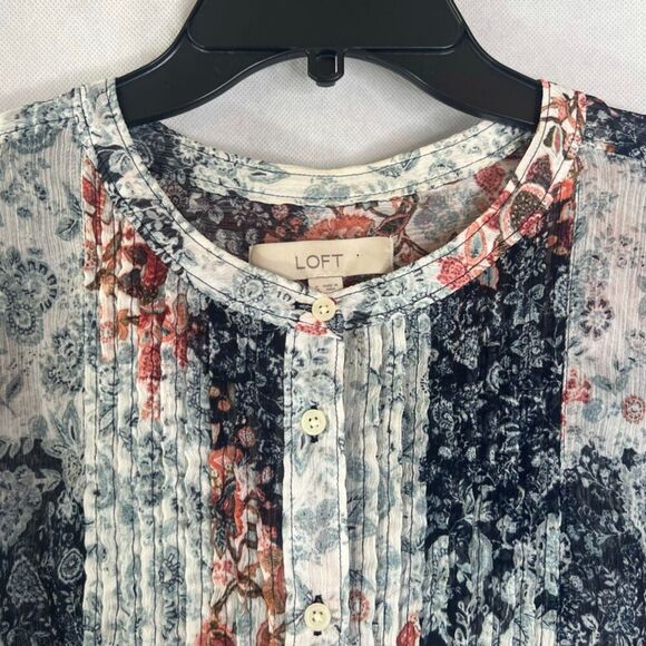 LOFT Boho Mixed Floral Print Semi-Sheer Long Sleeve Blouse Size Small - Picture 6 of 9